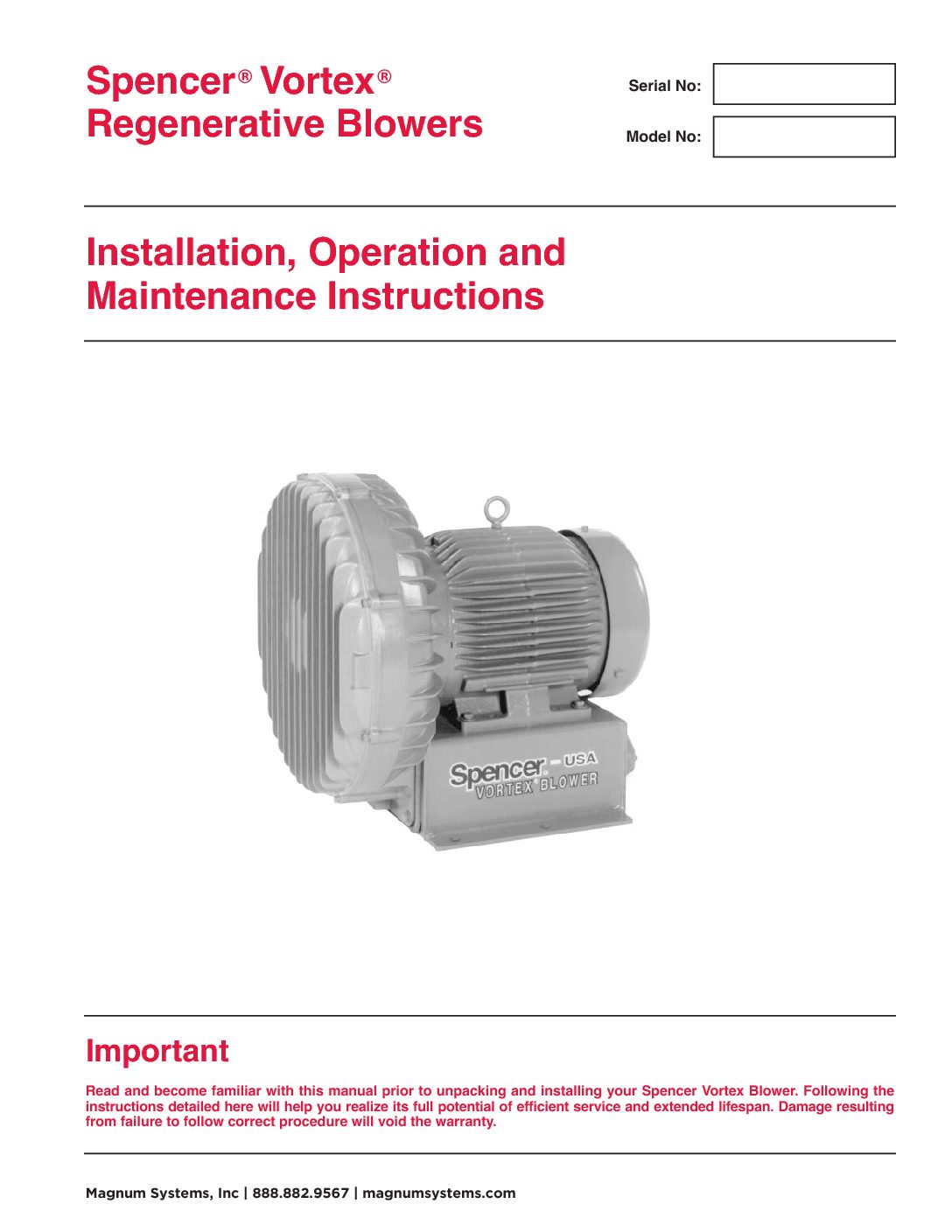 VB075B Regenerative Blower Manual Air Packers Magnum Systems Inc